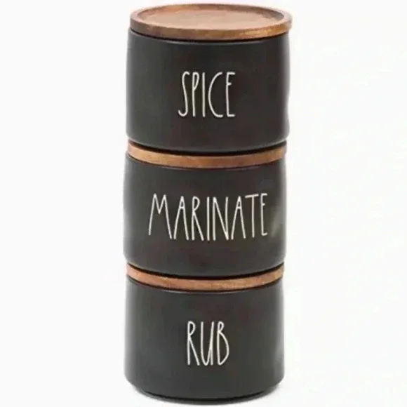 Rae Dunn Black Stackable Spice Marinate‎ Rub Set