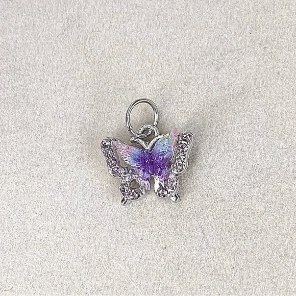 Sparkling Butterfly Charm Pendant – Silver Tone with Crystal & Pastel Enamel