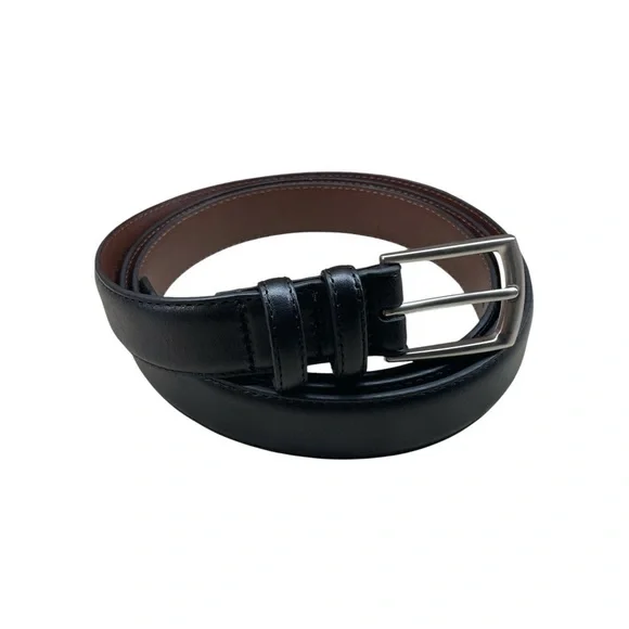 Lands’ End Belt The Outfitters Men’s Black Size 56 Cow Leather Silver Buckle