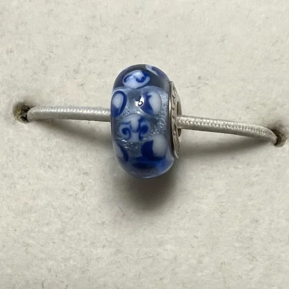 Chamilia 925 Silver Core Blue Floral Murano Glass Bead Charm EUC CHAMILIA #290