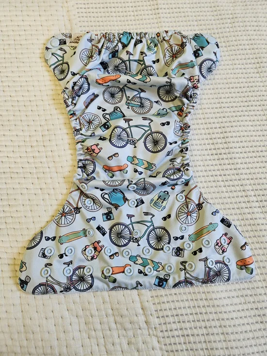 Mama Koala Bicycle & Skateboard Print Cloth Pocket Diaper  - Light Blue