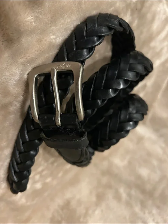 Polo Ralph Lauren Black Leather Braided Brass Buckle Pony Logo Belt 38 Preppy