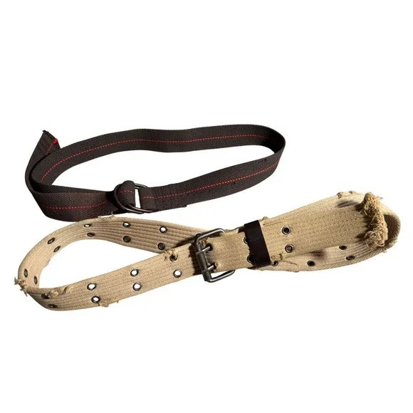 Mens Belt Lot L Web Set Brown D-Ring Red Stitch & Tan Distressed Double Grommet