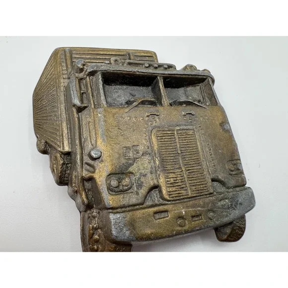 Vintage 1970s‎ Brass Semi Truck Belt Buckle – Raised 3D Cabover Design – #3275
