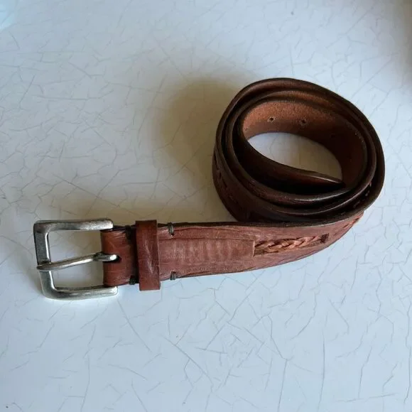Will leather goods a vintage-style brown leather belt featuring embossed details