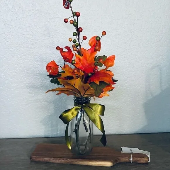 Fall Farmhouse Floral Leaves Berries Vase Arrangement