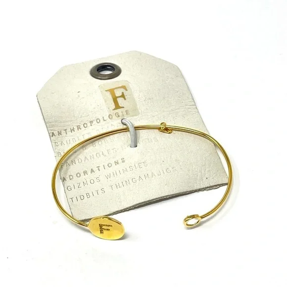 New Anthropologie Tai Open Cuff Monogram Bracelet Gold