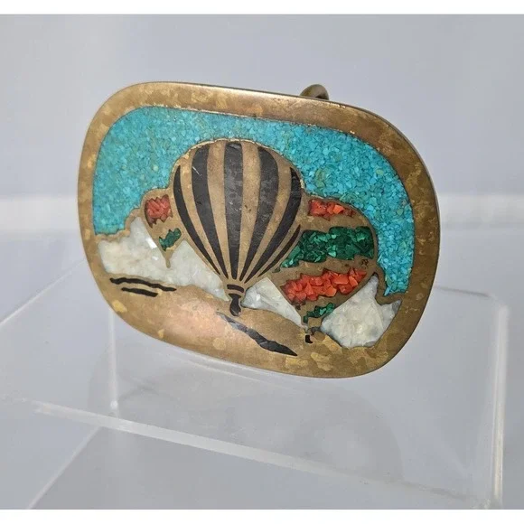 1981 Crushed Stone lnlay Hot Air Balloon Belt Buckle Sunbelt Scenic Studios NM