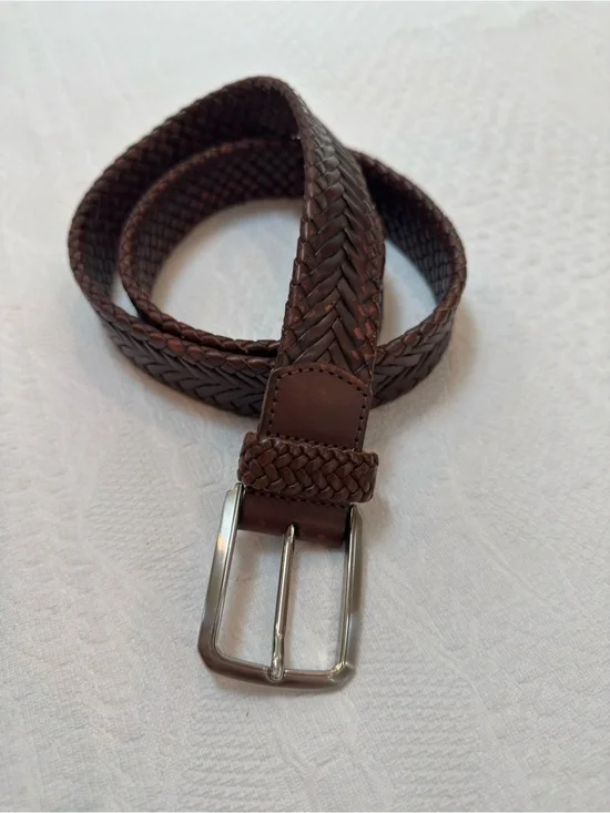 Trafalgar Braided Leather Belt Mens Size M Brown Woven Dress Casual