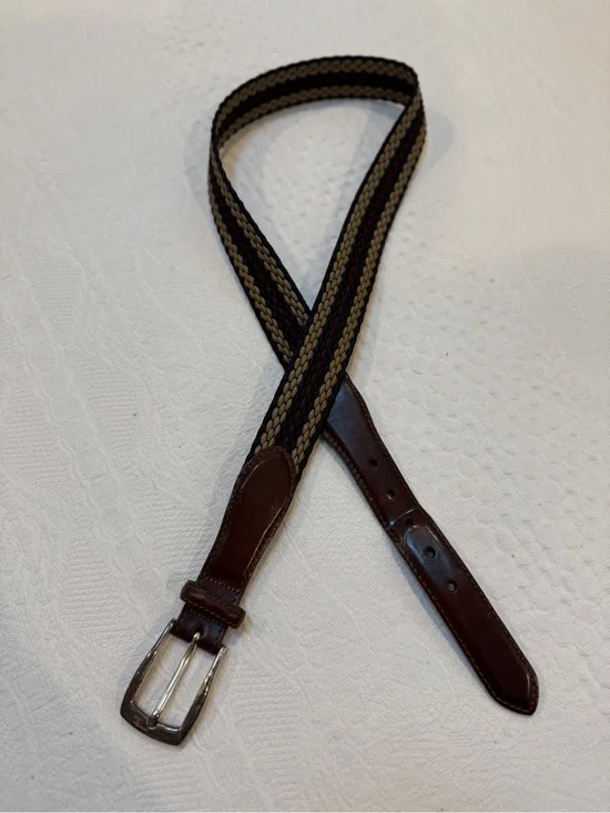 Vintage Brighton Braided Leather Fabric Belt With Silver-Tone Buckle