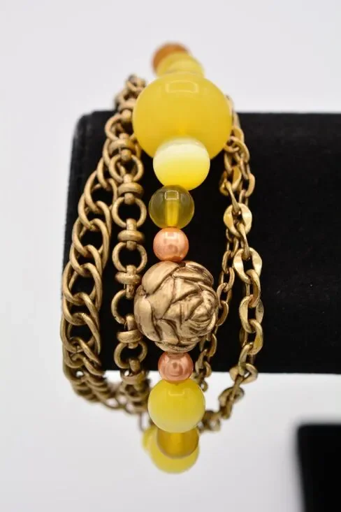 Jessica Simpson Multi-Chain Bracelet Antiqued Gold Yellow Beaded Bin5