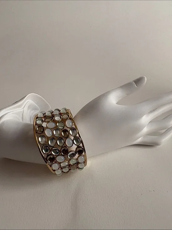 Banana Republic Gold-Tone Cuff with White and Gray Cabochons