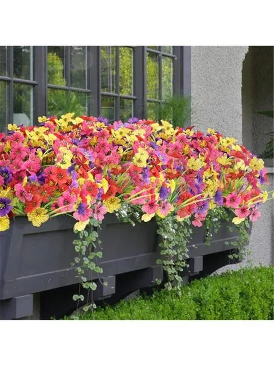 16 Bundle Fake Flowers Outdoor UV Resistant Faux Wildflowers Garden Yard Decor