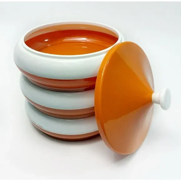 Mid-Century Modern Stackable Canister Set in Orange and White