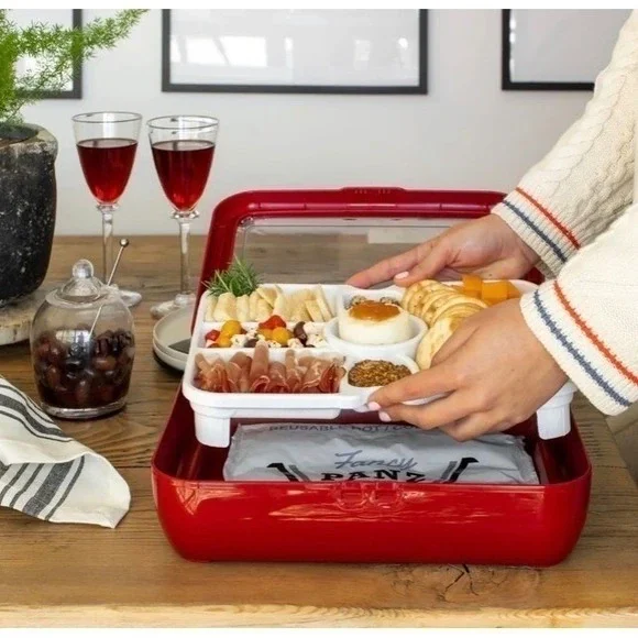 Fancy Panz Classic Red Foil Pan Carrier/Charcuterie & Veggie Trayz Combo *NEW*