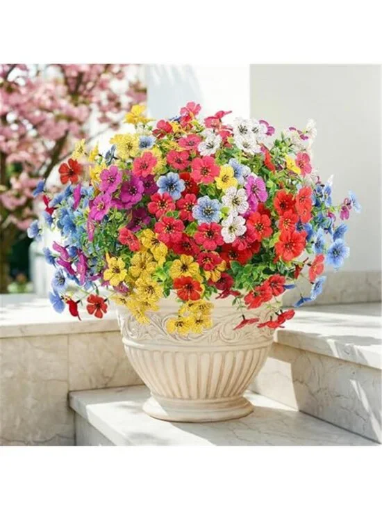 Fake Outdoor Flowers UV Resistant Faux Daisy Bundles Patio Garden Porch Decor
