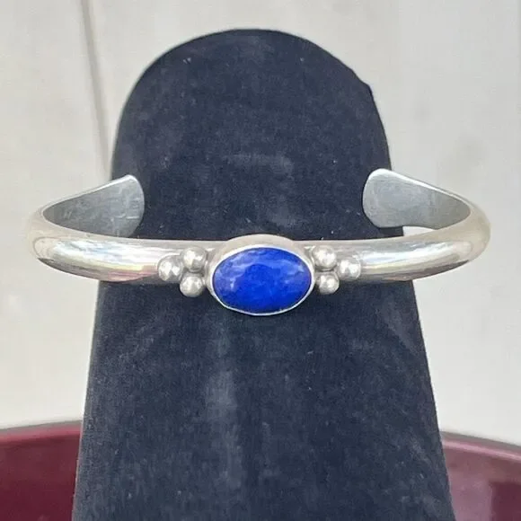 Vintage Navajo Cuff Bracelet Sterling Silver 925 Lapis Lazuli Blue 28g Boho 20s