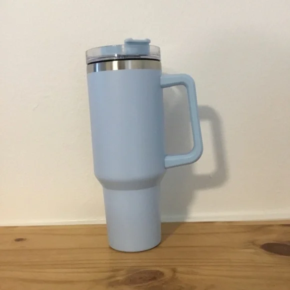 Stainless Steel Tumbler Drink Cup Eco-Friendly Powder Blue Large Handle 40 oz.