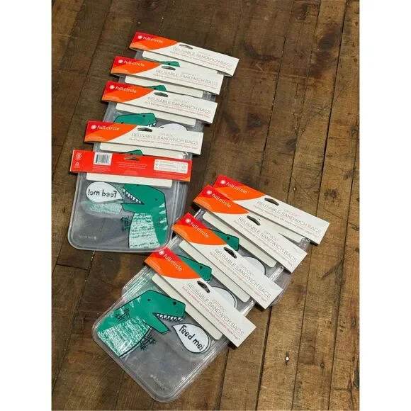 Lot bundle of 9x full circle t rex dino pvc reusable snack bag