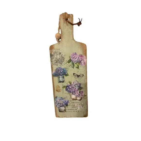 handcrafted, wood, shabby chic, sage green floral, cutting board, cottage core