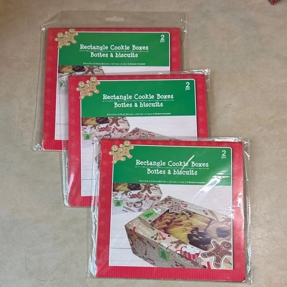 Rectangle Cookie Boxes - includes 2 boxes and stickers - Set of 3 (8x5x2.75