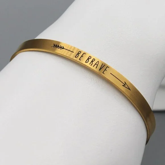 Jewelry bracelet bangle cuff Be Brave thin yellow gold tone minimalist new
