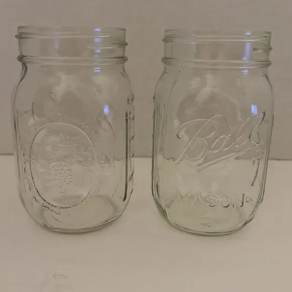 VTG Pair Ball Sculptured Glass Mason Fruit Jar 12 OZ 1.5 Cups 300 ML