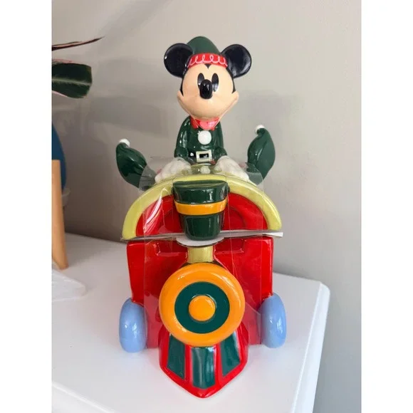 Disney Mickey Mouse Christmas Train Cookie Jar Unisex OS Red Green NWT