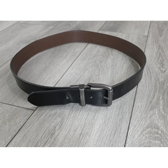 Levi‎ Strauss Leather Belt XL 42-44 Mens Black Gunmetal Buckle Genuine Leather