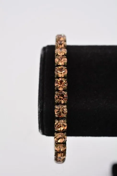 J.Crew Crystal Cuff Bangle Bracelet Chocolate Rhinestone Aged Gold Signed BinAD