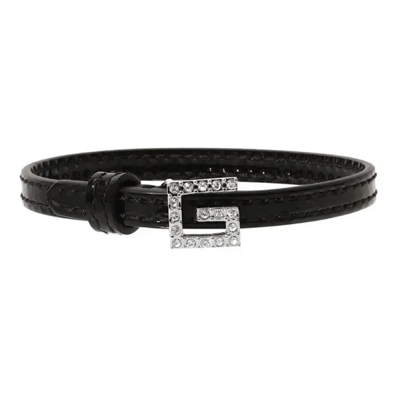 🆕️ GUCCI Black PATENT LEATHER Bracelet with CRYSTAL SQUARE G Buckle Size M🌟🖤