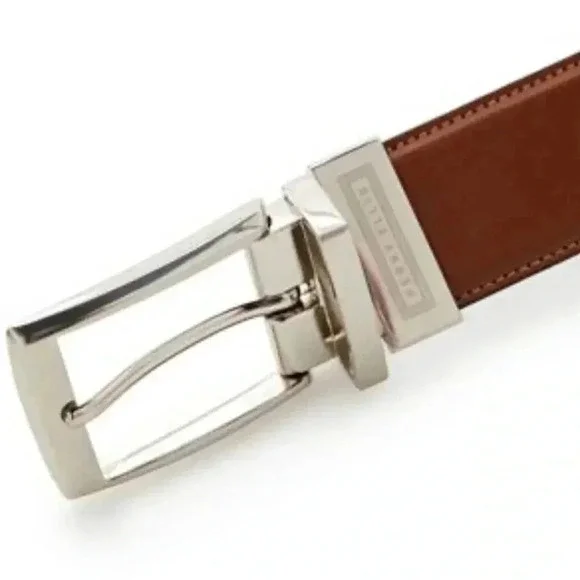 Perry Ellis Men’s Black Brown Reversible Belt Silver Tone Buckle Size 38 NWT