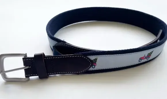 Vineyard Vines Preppy Holiday Silk and Canvas Belt Christmas Tree Size 32 Waist