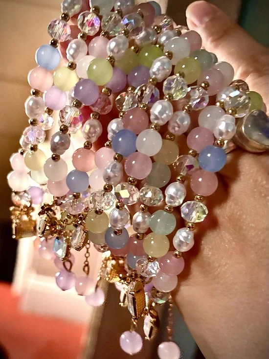 Pastel Beaded Multi-Strand Bracelet with Gold Accents!