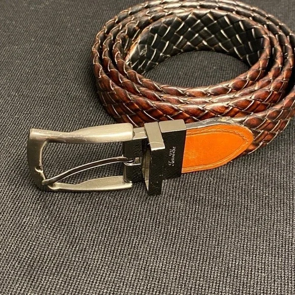 TASSO ELBA men's Sz: 42 Fashion dress belt brown braided woven bonded Leather