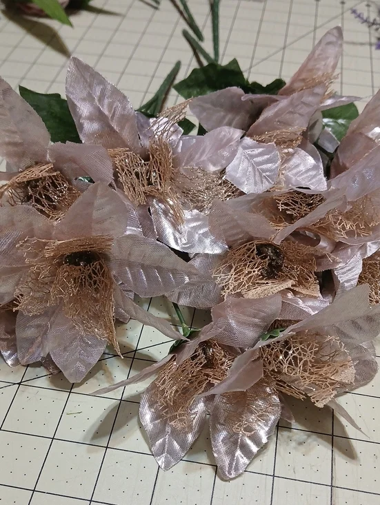 Champaign Pink Gold Artificial Poinsetta Floral Bouquets - Set Of 3