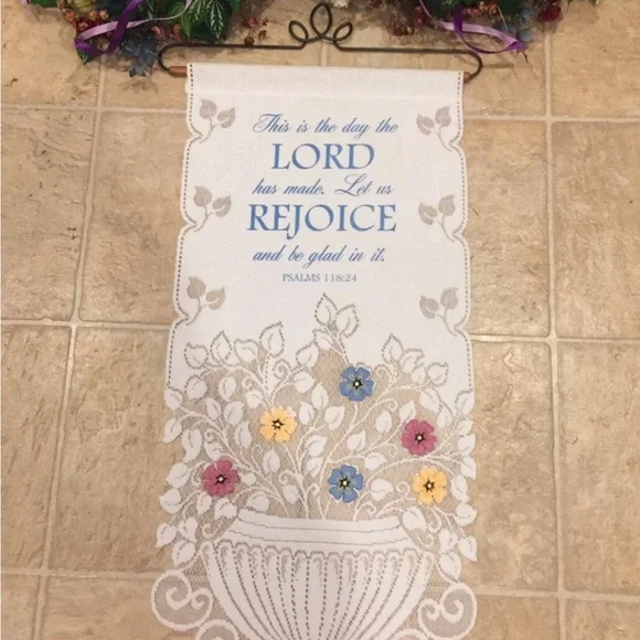Floral Swag with Religious scroll  Psalms 118:24