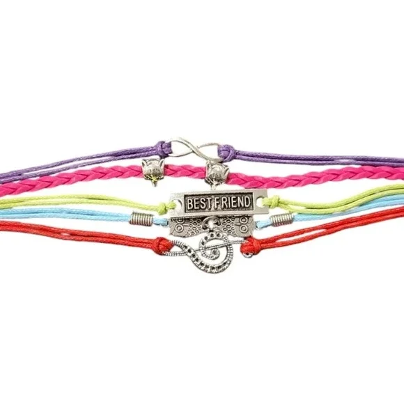 Best Friend & Music & Owl & Infinity Charm Faux Leather Multi-layered Bracelet