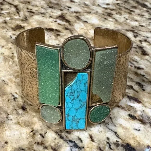 Lucky Brand Gold Cuff with Turquoise and Green Accents