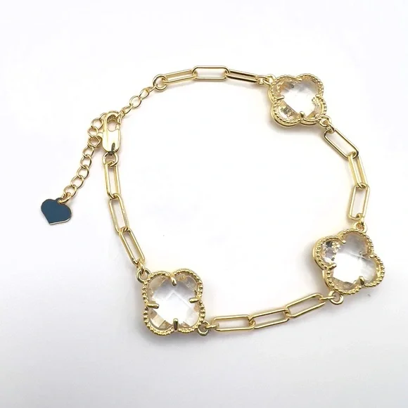 18k gold filled Elegant Gold Bracelet with Clear clover Accents