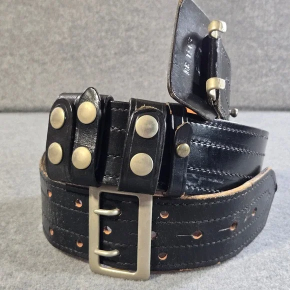 Vintage‎ Black Leather Duty Utility Belt Double Prong Buckle Sz 36 Don Hume Mod