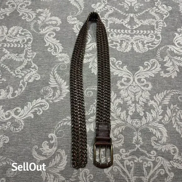Men's Brown Braided Michael Kors Brass & Leather Belt with Brass Buckle