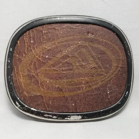 Belt Buckle Brown Leather On Metal Swirly Design Art Deco Minimalist Modern Gift