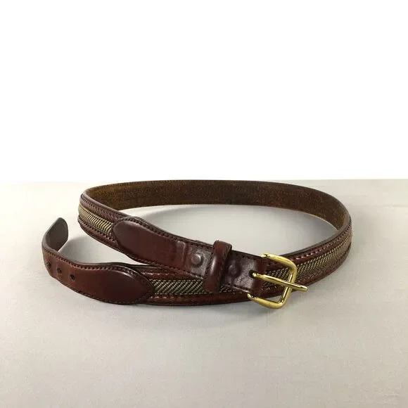 Vintage Brighton Camden Leather Textile Brown‎ Belt Solid Brass Buckle 90s Sz 40