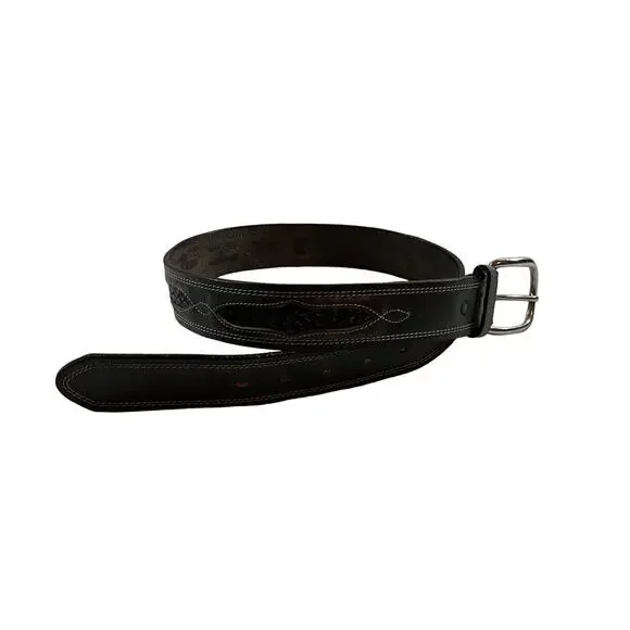 Leegin Leather Belt Dark Brown SZ 32 Western Buckle Dress Belt Braided Tooled