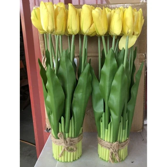Set of 2 Artificial Yellow Tulip Standing Bunch 14