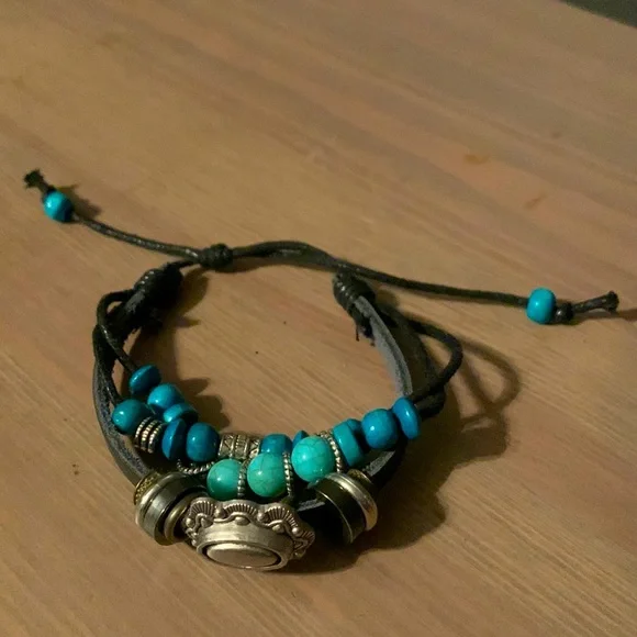 Boho Western bracelet, silver, black and Teal.