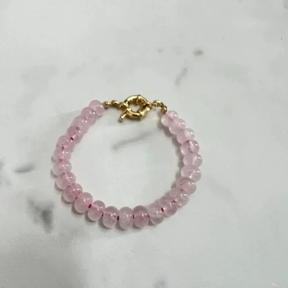 Rose Quartz Gemstone Bead Hand Knotted Bracelet Gold Filled Clasp