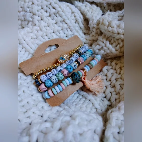 4 Pcs Colorful Beaded Bracelet Stacking Set NIP!