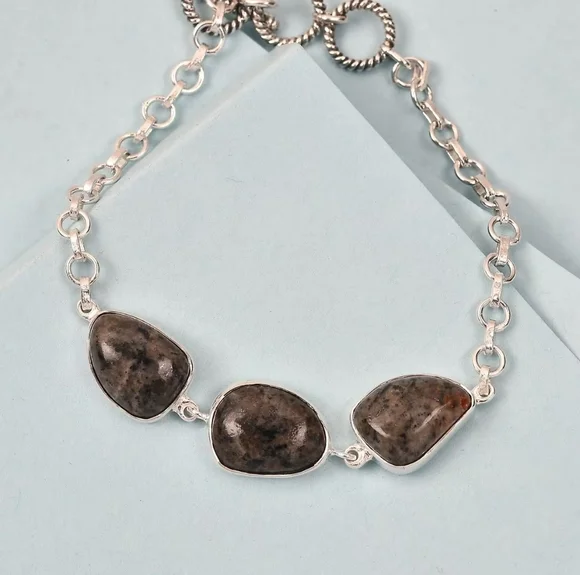 Artisan Crafted Natural Yooperlite Toggle Bracelet in 925 Sterling Silver